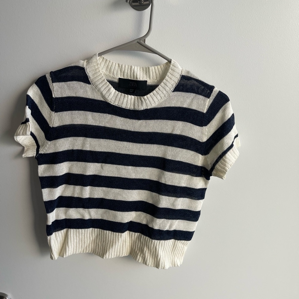 Zara Striped Navy and White Knit Top